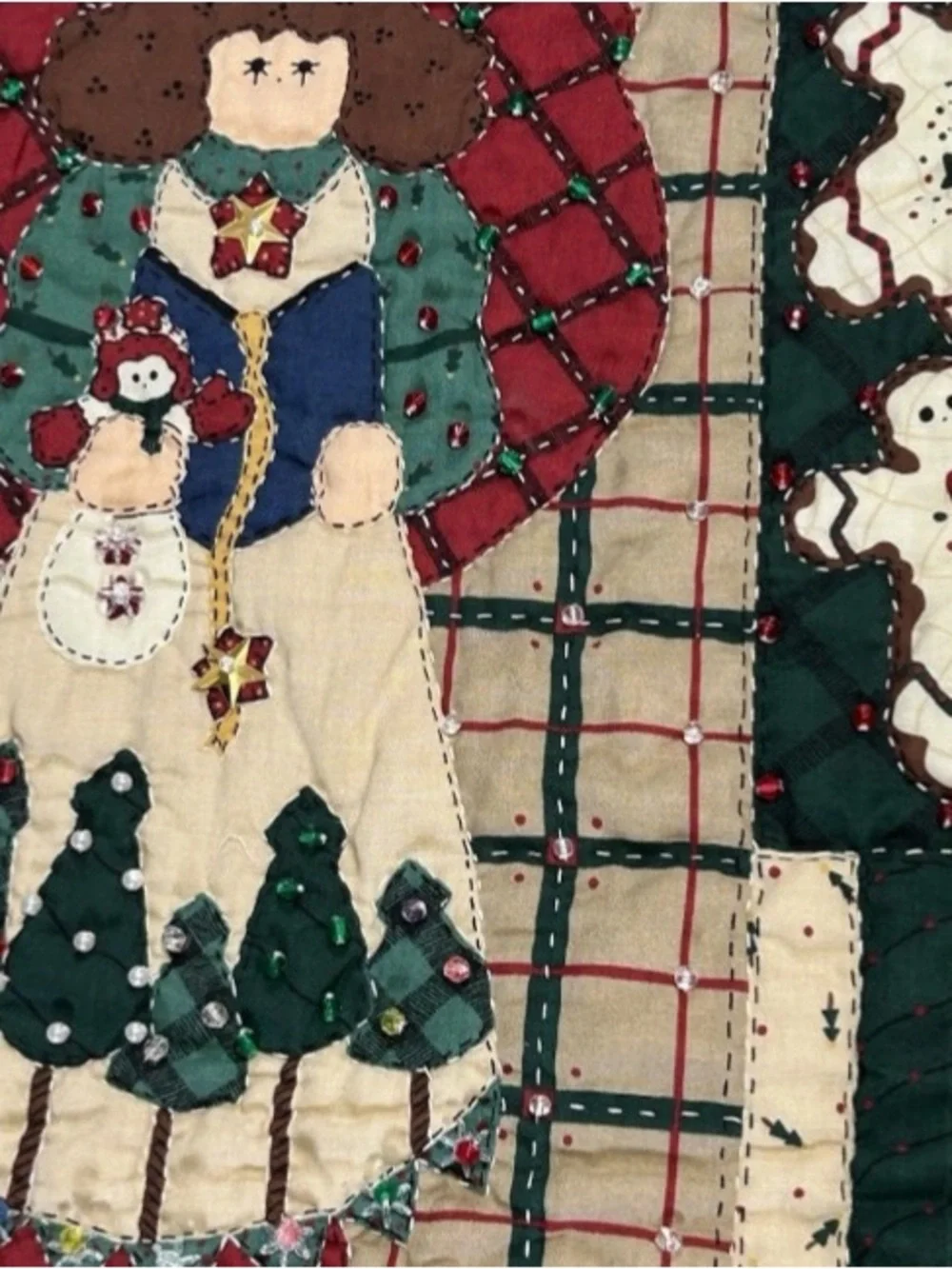 25x31 Vintage Handmade Quilt Wall Hanging Old World Angels Embroidered W Beads